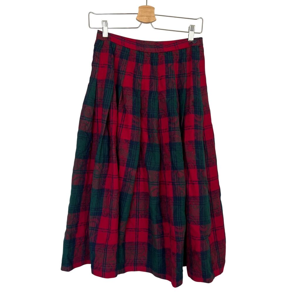Vintage Pendleton Red Green Plaid Skirt Preppy Pleated 100% Wool Sz 8 Collegiate - Picture 2 of 9